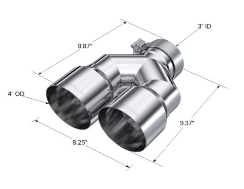 MBRP 3in ID / Dual 4in OD Out Staggered L 9.87in / R 9.37in Single Wall T304 SS Univ Exhaust Tip thumbnail 3