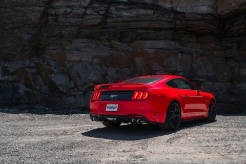 MBRP 18-22 Ford Mustang GT 5L T304 SS 3in Cat-Back Dual Rear w/4in Quad Carbon Fiber Tips (Street) thumbnail 2