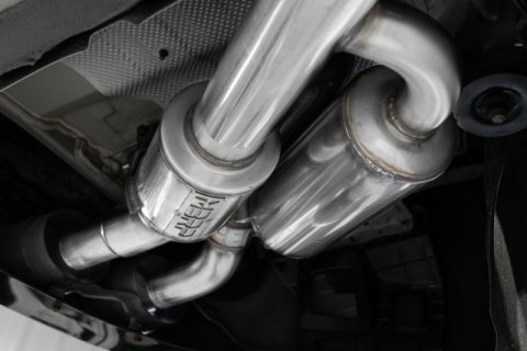 MBRP 2022 Kia Stinger 3.3L T304 SS Cat-Back Exhaust- Dual Split Rear Quad Outlet Uses Factory Bezels thumbnail 2