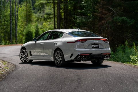 MBRP 2022 Kia Stinger 3.3L T304 SS Cat-Back Exhaust- Dual Split Rear Quad Outlet Uses Factory Bezels thumbnail 4