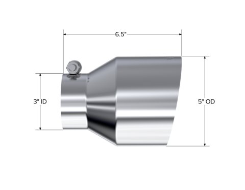 MBRP Universal T304 Stainless Steel Tip, 3in ID / 5in OD Out / 6.5in Length / Angle Cut Single Wall thumbnail 2