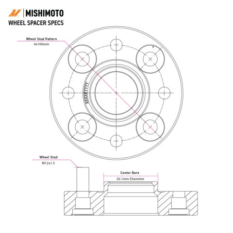 Mishimoto Wheel Spacers - 4x100 - 56.1 - 25 - M12 - Black thumbnail 7