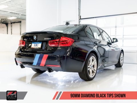 AWE Tuning BMW F3X 340i Touring Edition Axle-Back Exhaust - Diamond Black Tips (90mm) thumbnail 4