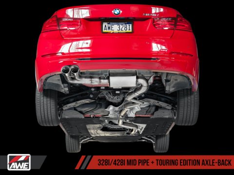 AWE Tuning BMW F3X 28i / 30i Touring Edition Axle-Back Exhaust Single Side - 80mm Black Tips thumbnail 3
