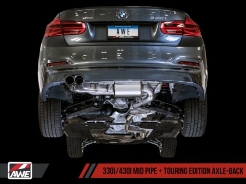 AWE Tuning BMW F3X 28i / 30i Touring Edition Axle-Back Exhaust Single Side - 80mm Black Tips thumbnail 5