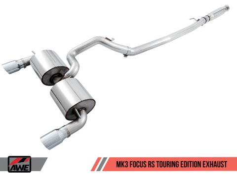 AWE Tuning Ford Focus RS Touring Edition Cat-Back Exhaust - Resonated - Diamond Black Tips thumbnail 4