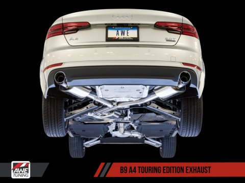 AWE Tuning Audi B9 A4 Touring Edition Exhaust Dual Outlet - Chrome Silver Tips (Includes DP) thumbnail 1