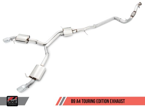 AWE Tuning Audi B9 A4 Touring Edition Exhaust Dual Outlet - Diamond Black Tips (Includes DP) thumbnail 5