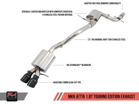 AWE Tuning Mk6 GLI 2.0T - Mk6 Jetta 1.8T Touring Edition Exhaust - Diamond Black Tips thumbnail 1