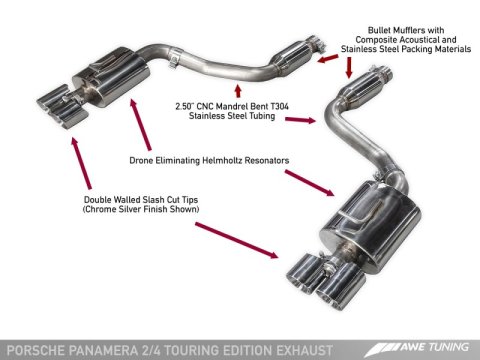 AWE Tuning Panamera 2/4 Touring Edition Exhaust (2014+) - w/Chrome Silver Tips thumbnail 5