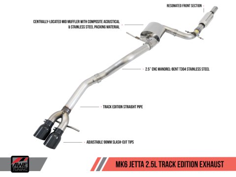 AWE Tuning Mk6 Jetta 2.5L Track Edition Exhaust - Diamond Black Tips thumbnail 5