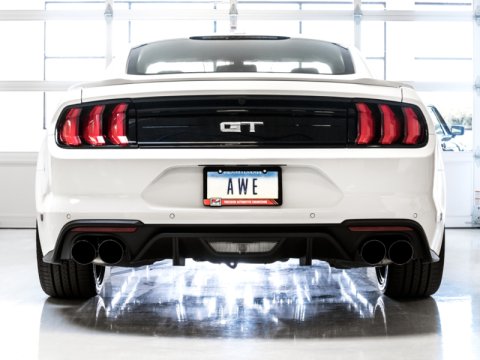 AWE Tuning 2018+ Ford Mustang GT (S550) Cat-Back Exhaust - Touring Edition (Quad Diamond Black Tips) thumbnail 7