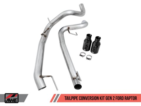 AWE Tuning 2017+ Ford Raptor Tailpipe Conversion Kit w/ Diamond Black Tips thumbnail 1