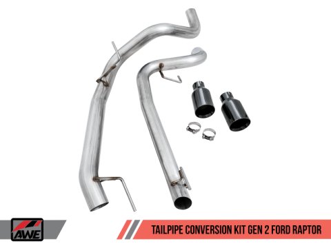 AWE Tuning 2017+ Ford Raptor Tailpipe Conversion Kit w/ Diamond Black Tips thumbnail 2