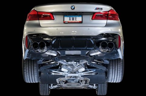 AWE Tuning 18-19 BMW M5 (F90) 4.4T AWD SwitchPath Cat-Back Exhaust - Chrome Silver Tips thumbnail 2
