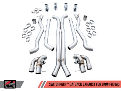 AWE Tuning 18-19 BMW M5 (F90) 4.4T AWD SwitchPath Cat-Back Exhaust - Chrome Silver Tips thumbnail 9