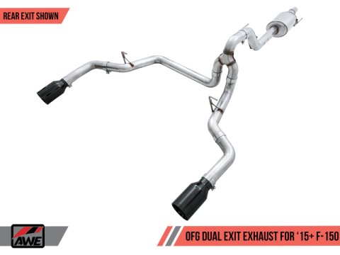 AWE Tuning 2015+ Ford F-150 0FG Dual Exit Performance Exhaust System w/5in Diamond Black Tips thumbnail 1