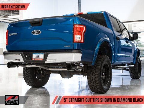 AWE Tuning 2015+ Ford F-150 0FG Dual Exit Performance Exhaust System w/5in Diamond Black Tips thumbnail 6