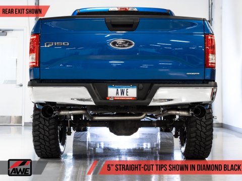 AWE Tuning 2015+ Ford F-150 0FG Dual Exit Performance Exhaust System w/5in Diamond Black Tips thumbnail 7