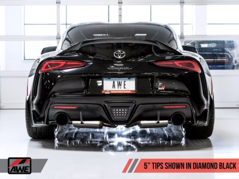 AWE Tuning 2020 Toyota Supra A90 Resonated Track Edition Exhaust - 5in Diamond Black Tips thumbnail 3