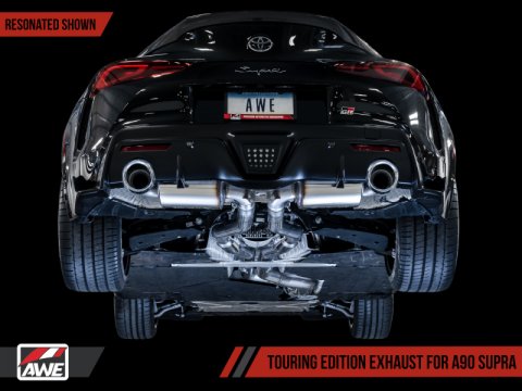 AWE Tuning 2020 Toyota Supra A90 Resonated Touring Edition Exhaust - 5in Chrome Silver Tips thumbnail 1