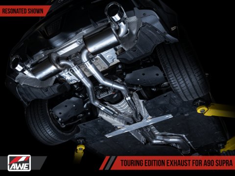 AWE Tuning 2020 Toyota Supra A90 Resonated Touring Edition Exhaust - 5in Chrome Silver Tips thumbnail 5