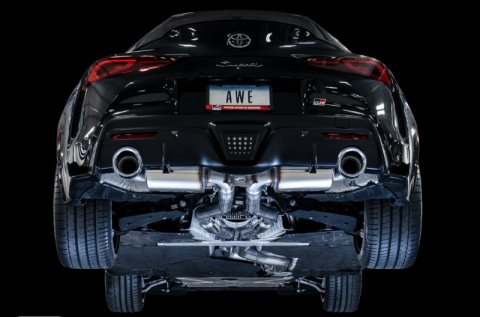 AWE Tuning 2020 Toyota Supra A90 Resonated Touring Edition Exhaust - 5in Chrome Silver Tips thumbnail 9