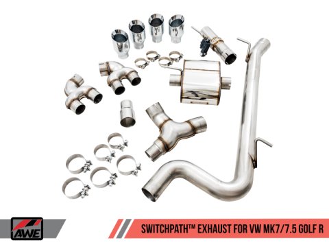 AWE Tuning Mk7 Golf R SwitchPath Exhaust w/Chrome Silver Tips 102mm thumbnail 6