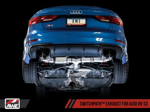 AWE Tuning Audi 8V S3 SwitchPath Exhaust w/Diamond Black Tips 102mm thumbnail 1