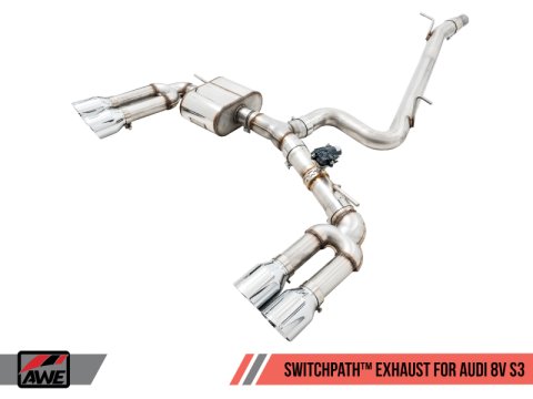 AWE Tuning Audi 8V S3 SwitchPath Exhaust w/Chrome Silver Tips 102mm thumbnail 1