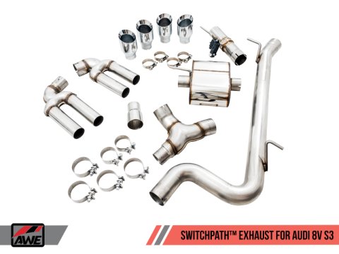 AWE Tuning Audi 8V S3 SwitchPath Exhaust w/Chrome Silver Tips 102mm thumbnail 9