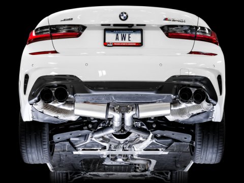AWE Tuning 2019+ BMW M340i (G20) Non-Resonated Touring Edition Exhaust - Quad Diamond Black Tips thumbnail 6