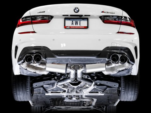 AWE Tuning 2019+ BMW M340i (G20) Resonated Touring Edition Exhaust - Quad Chrome Silver Tips thumbnail 8