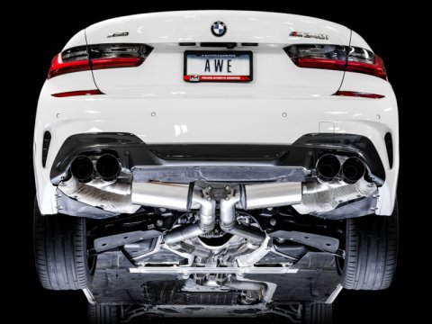 AWE Tuning 2019+ BMW M340i (G20) Resonated Touring Edition Exhaust - Quad Diamond Black Tips thumbnail 8
