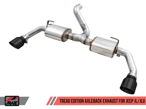 AWE Tuning 2018+ Jeep Wrangler JL/JLU Tread Edition Axle-Back Dual Exhaust - Diamond Black Tips thumbnail 1