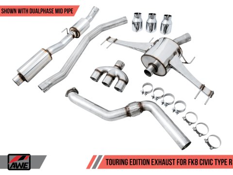 AWE Tuning 2017+ Honda Civic Type R Touring Edition Exhaust w/Front & Mid Pipes - Chrome Silver Tips thumbnail 4
