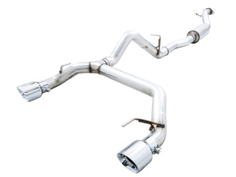 AWE Tuning 2021+ Ford Bronco 0FG Dual Rear Exit Exhaust w/Chrome Silver Tips & Bash Guard thumbnail 1