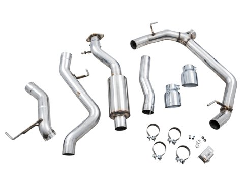 AWE Tuning 2021+ Ford Bronco 0FG Dual Rear Exit Exhaust w/Chrome Silver Tips & Bash Guard thumbnail 6