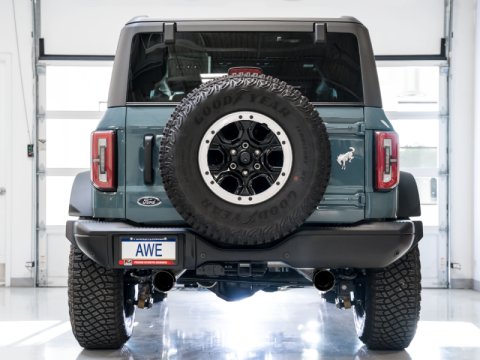 AWE Tuning 2021+ Ford Bronco 0FG Dual Rear Exit Exhaust w/Diamond Black Tips & Bash Guard thumbnail 7