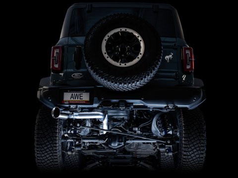 AWE Tuning 2021+ Ford Bronco 0FG Single Rear Exit Exhaust w/Chrome Silver Tip & Bash Guard thumbnail 7