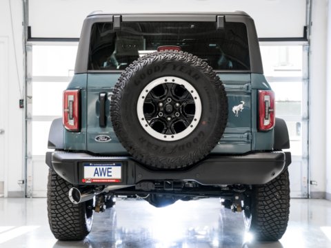 AWE Tuning 2021+ Ford Bronco 0FG Single Rear Exit Exhaust w/Chrome Silver Tip & Bash Guard thumbnail 9