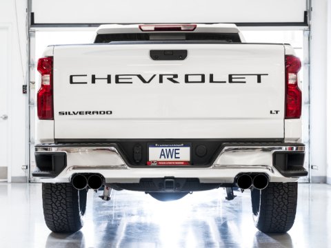 AWE Tuning 4th Gen GM 1500 6.2L 0FG Cat-Back Split Rear Exit (w/ Bumper Cutouts) - Quad Diamond Tips thumbnail 7