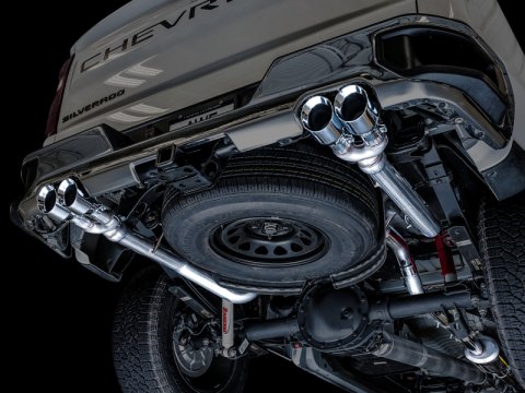AWE Tuning 4th Gen GM 1500 5.3L 0FG Cat-Back Split Rear Exit (w/ Bumper Cutouts) - Quad Chrome Tips thumbnail 9