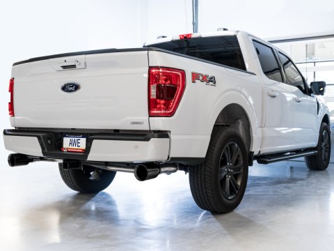 AWE Tuning 0FG 21+ Ford F150 Dual Split Rear Cat-Back Exhaust- 5in Diamond Black Tips thumbnail 7