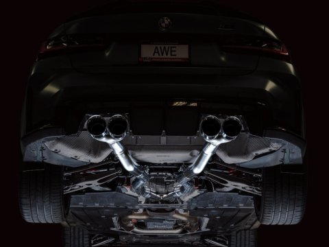 AWE Tuning Track Edition Cat-Back Exhaust for BMW G8X M3/M4 - Chrome Silver Tips thumbnail 8