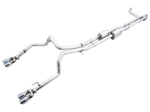 AWE Tuning 22-23 GMC Sierra 1500 AT4X 6.2L 0FG Catback Split Dual (Flat Bumper) - Chrome Silver Tips thumbnail 1