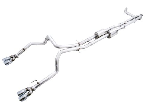 AWE Tuning 22-23 GMC Sierra 1500 AT4X 6.2L 0FG Catback Split Dual (Flat Bumper) - Chrome Silver Tips thumbnail 2