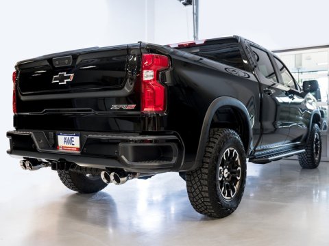 AWE Tuning 22-23 GMC Sierra 1500 AT4X 6.2L 0FG Catback Split Dual (Flat Bumper) - Chrome Silver Tips thumbnail 5