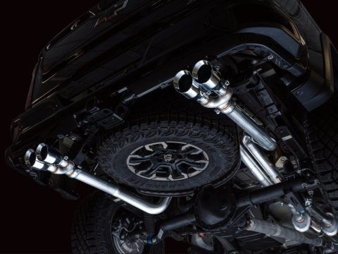 AWE Tuning 22-23 GMC Sierra 1500 AT4X 6.2L 0FG Catback Split Dual (Flat Bumper) - Chrome Silver Tips thumbnail 6