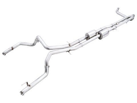 AWE Tuning 22-23 GMC Sierra 1500 AT4X 6.2L 0FG Catback Split Dual (Flat Bumper) - Bashguard(No Tips) thumbnail 1